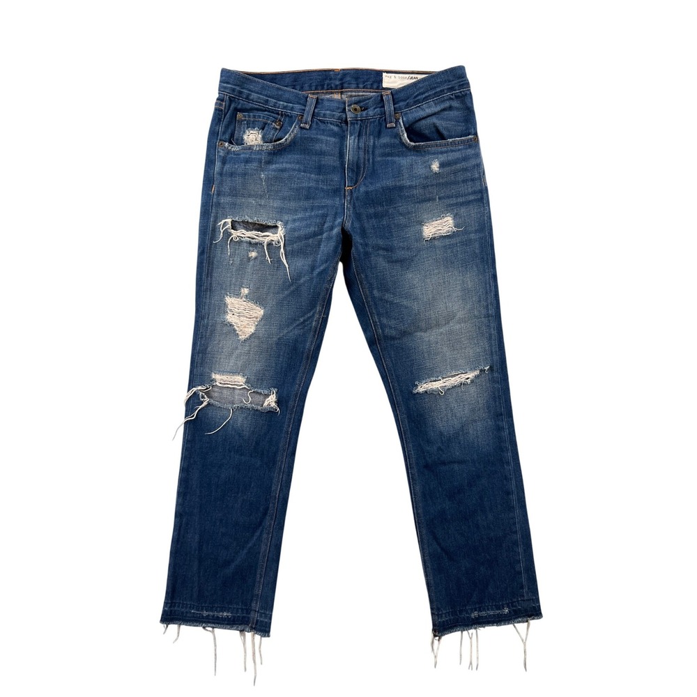 Rag & Bone X Boyfriend Doris Jean Women 27 Distressed Straight Blue fits 31x26.5